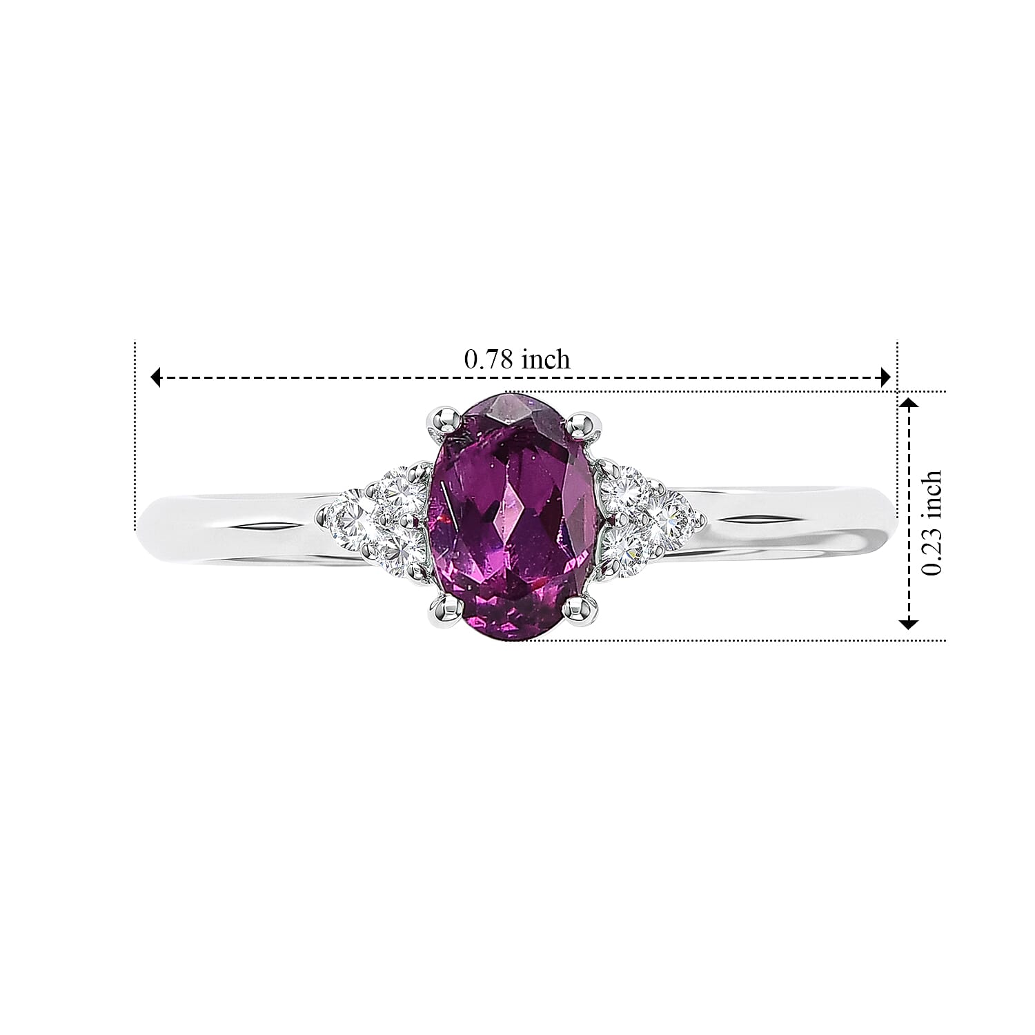 D'Joy AAA Radiant Ember Garnet, White Zircon Ring in Rhodium Over Sterling Silver (Size 5.0) 0.65 ctw