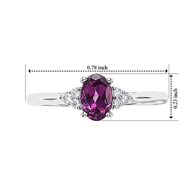 D'Joy AAA Radiant Ember Garnet, White Zircon Ring in Rhodium Over Sterling Silver (Size 5.0) 0.65 ctw
