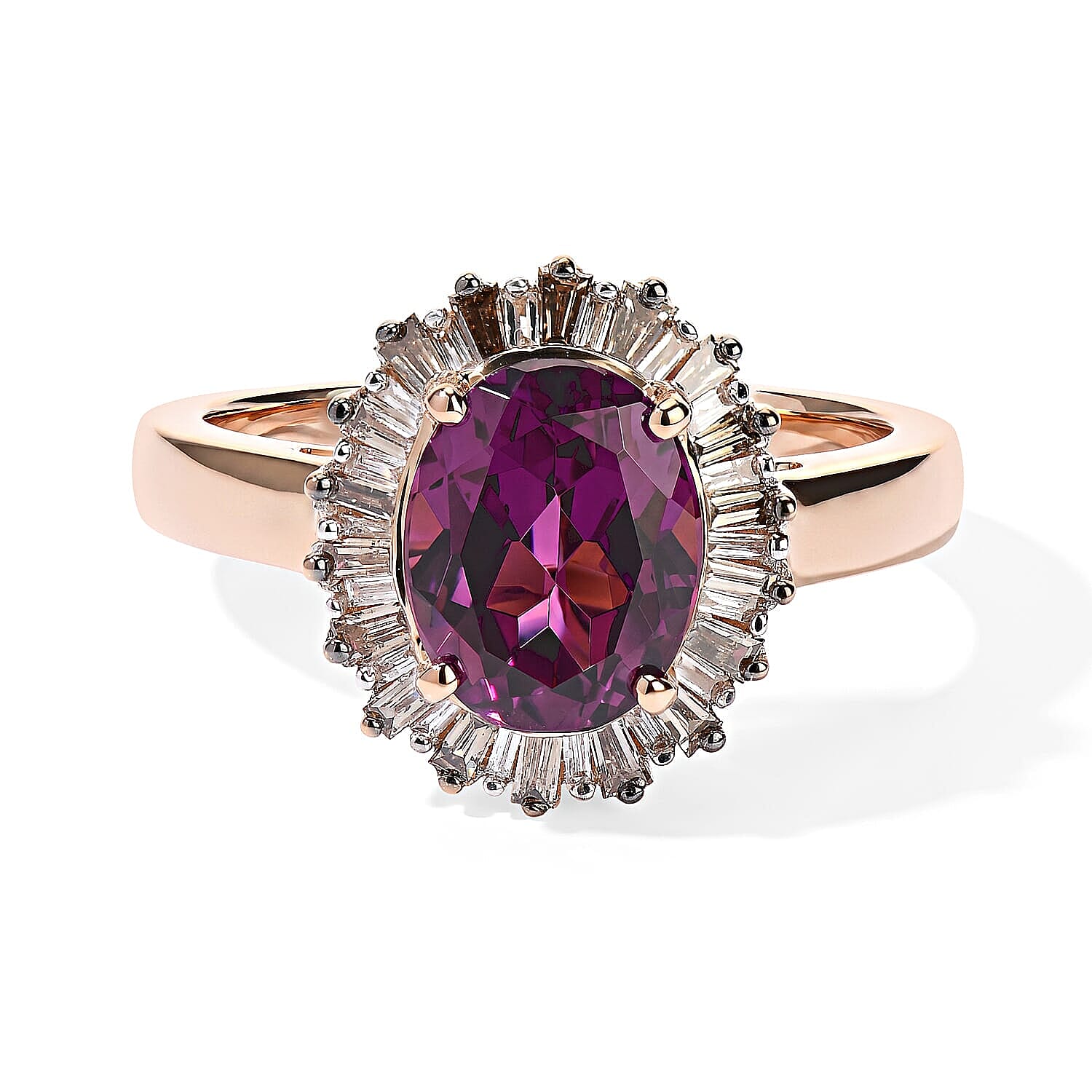 Luxoro AAA Radiant Ember Garnet, Champagne and White Diamond I2 2.50 ctw Regal Sunburst Ring in 10K Rose Gold (Size 5.0)