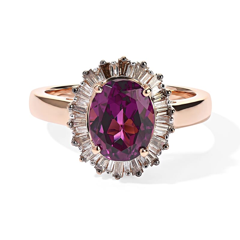 Luxoro AAA Radiant Ember Garnet, Champagne and White Diamond I2 2.50 ctw Regal Sunburst Ring in 10K Rose Gold (Size 5.0)