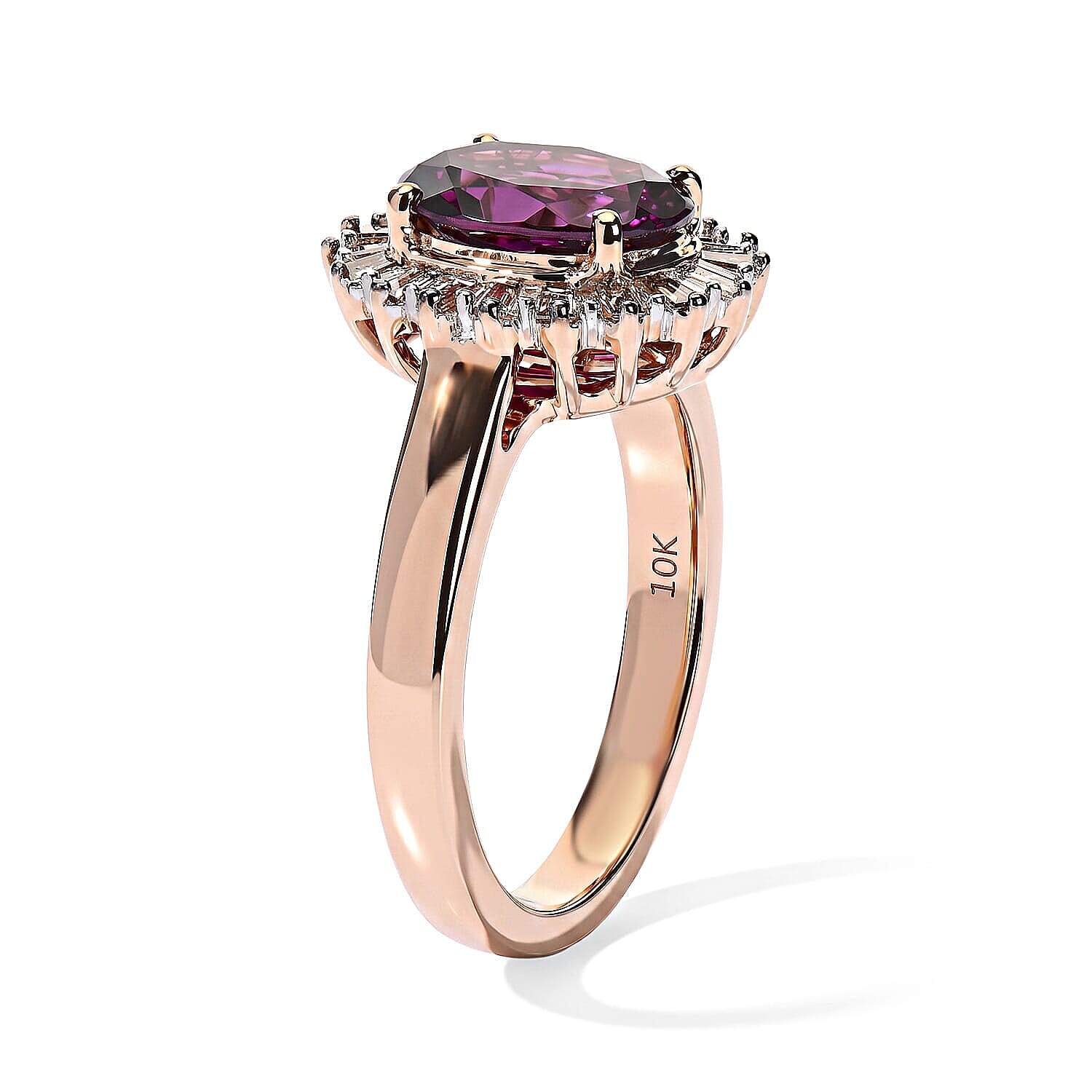 Luxoro AAA Radiant Ember Garnet, Champagne and White Diamond I2 2.50 ctw Regal Sunburst Ring in 10K Rose Gold (Size 5.0)