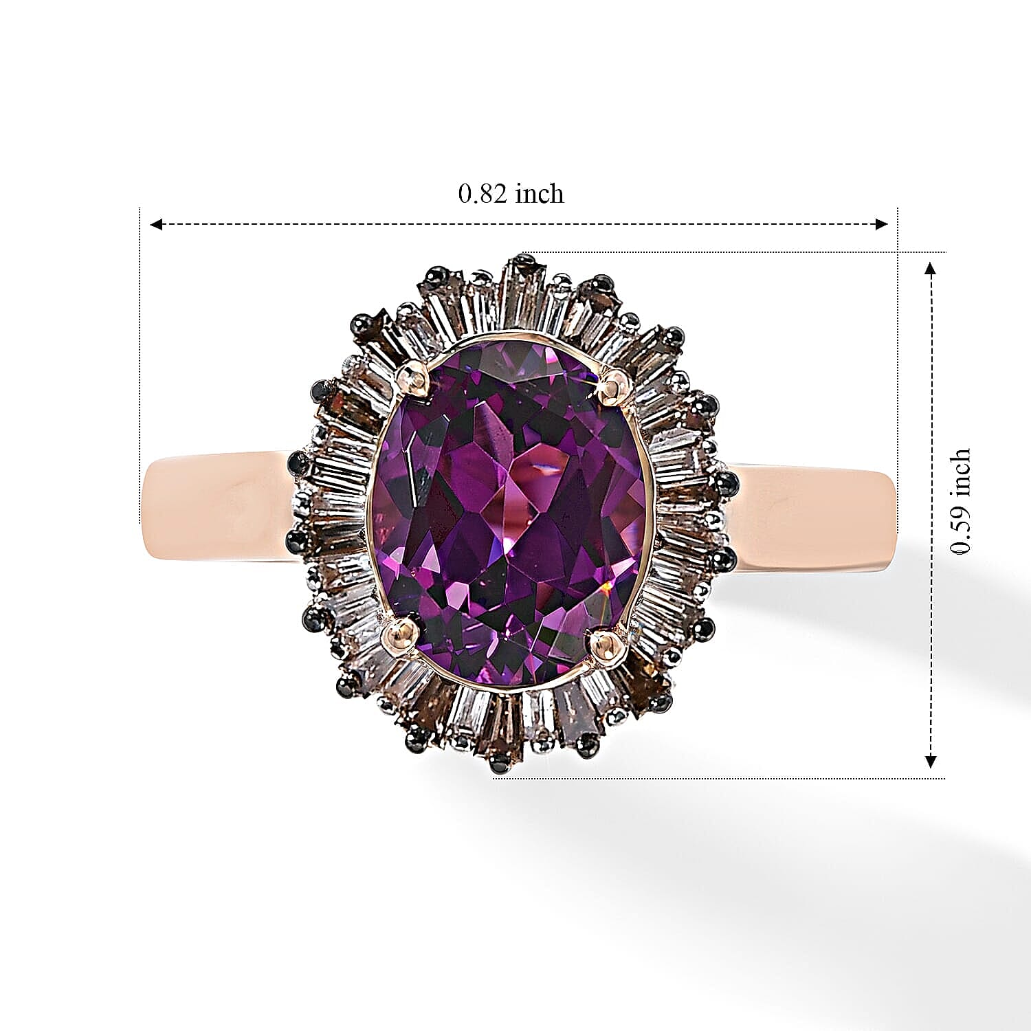 Luxoro AAA Radiant Ember Garnet, Champagne and White Diamond I2 2.50 ctw Regal Sunburst Ring in 10K Rose Gold (Size 5.0)