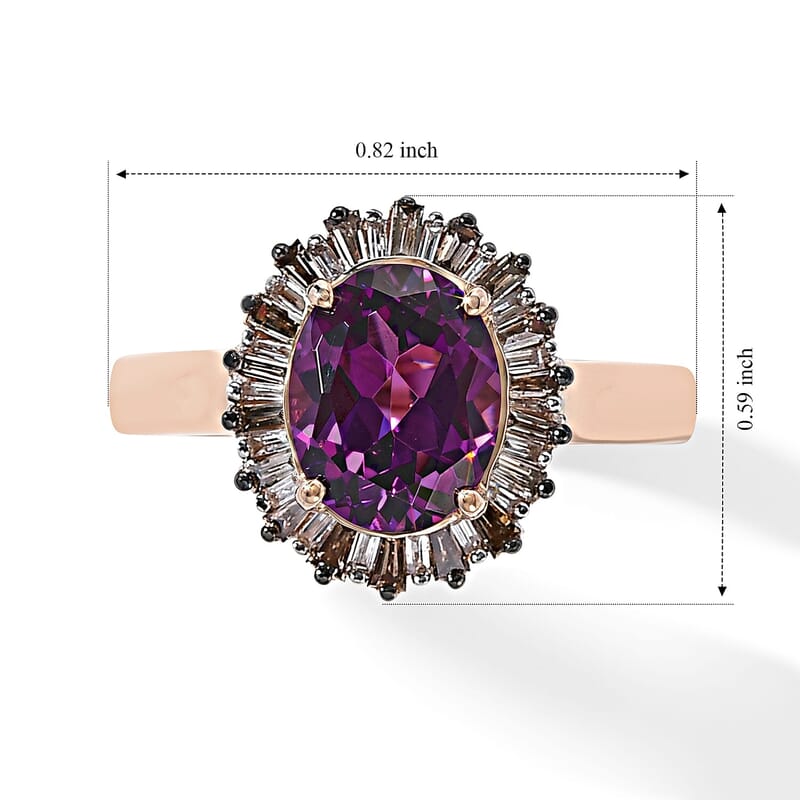 Luxoro AAA Radiant Ember Garnet, Champagne and White Diamond I2 2.50 ctw Regal Sunburst Ring in 10K Rose Gold (Size 5.0)