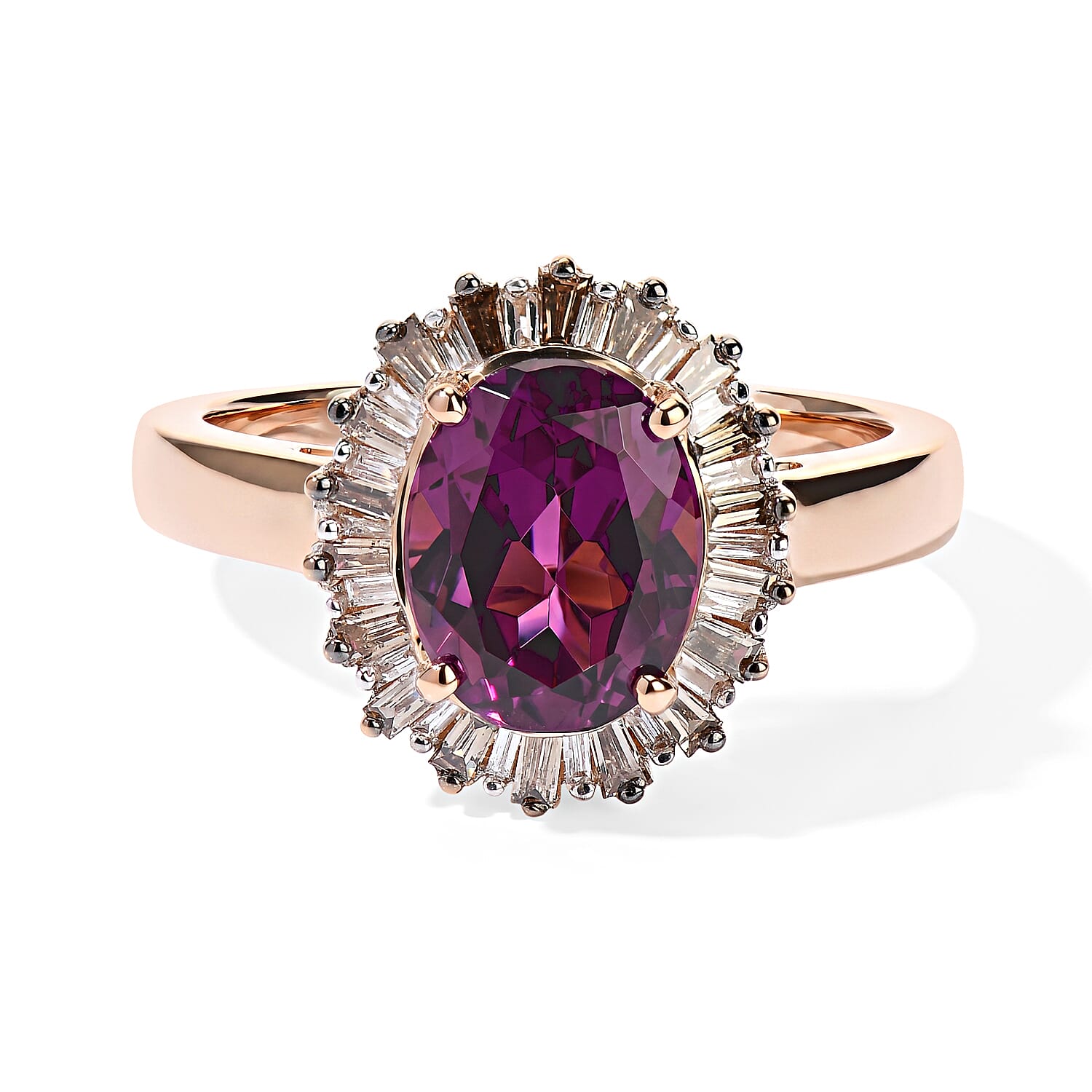 Luxoro AAA Radiant Ember Garnet, Champagne and White Diamond I2 2.50 ctw Ring in 10K Rose Gold (Size 6.0)