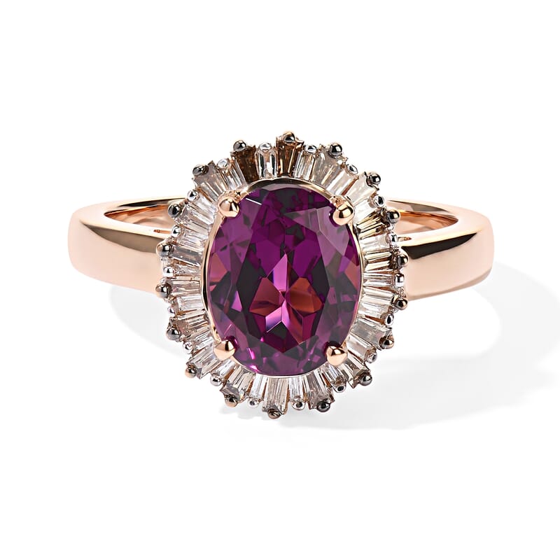 Luxoro AAA Radiant Ember Garnet, Champagne and White Diamond I2 2.50 ctw Regal Sunburst Ring in 10K Rose Gold (Size 6.0)