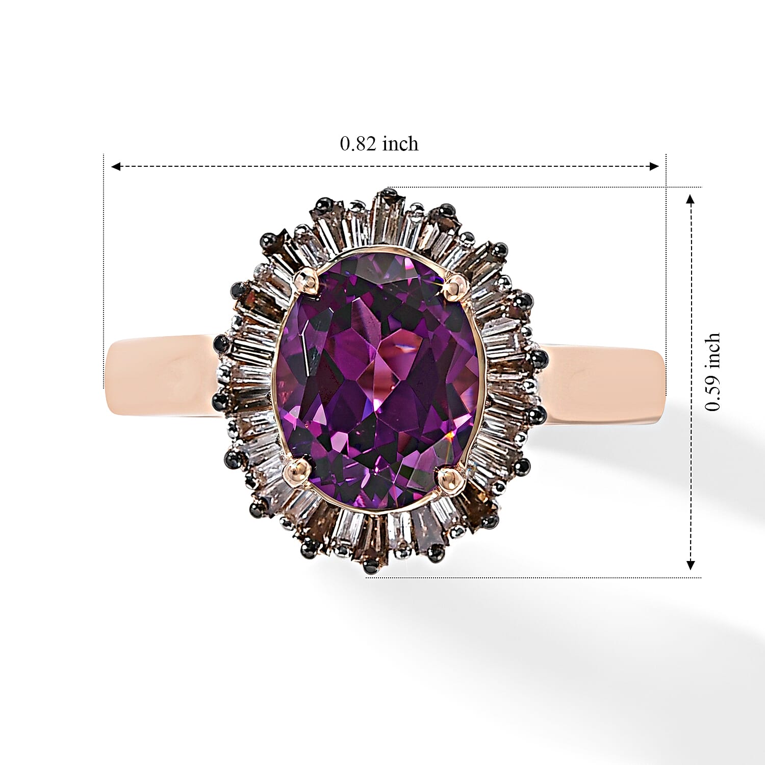 Luxoro AAA Radiant Ember Garnet, Champagne and White Diamond I2 2.50 ctw Regal Sunburst Ring in 10K Rose Gold (Size 6.0)