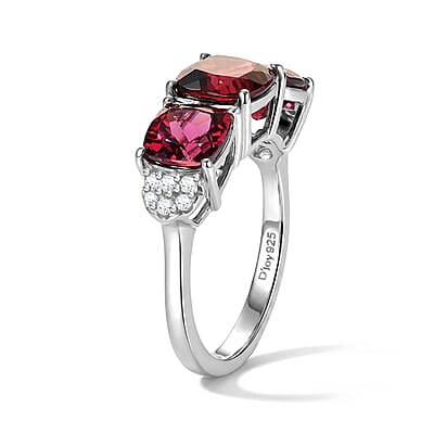 D'Joy Premium Tanzanian Raspberry Garnet and Moissanite 4.60 ctw Ring in Rhodium Over Sterling Silver (Size 6.0)
