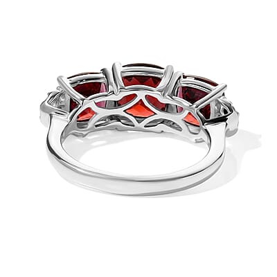 D'Joy Premium Tanzanian Raspberry Garnet and Moissanite 4.60 ctw Ring in Rhodium Over Sterling Silver (Size 6.0)