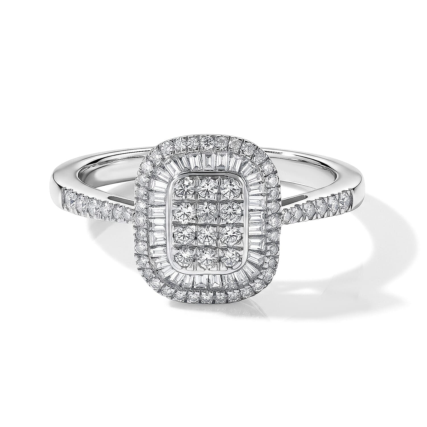 D''Joy White Diamond 0.50 ctw Cluster Ring in Rhodium Over Sterling Silver (Size 7.0)