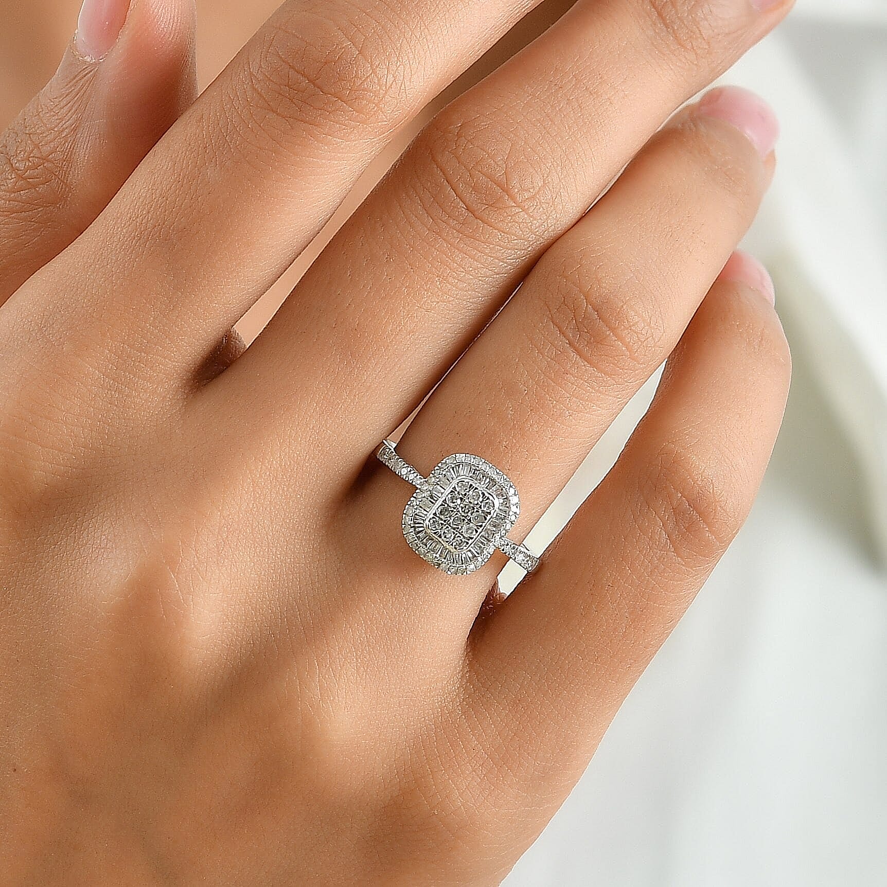 D'Joy Diamond 0.50 ctw Prism Mosaic Ring in Rhodium Over Sterling Silver (Size 10.0)