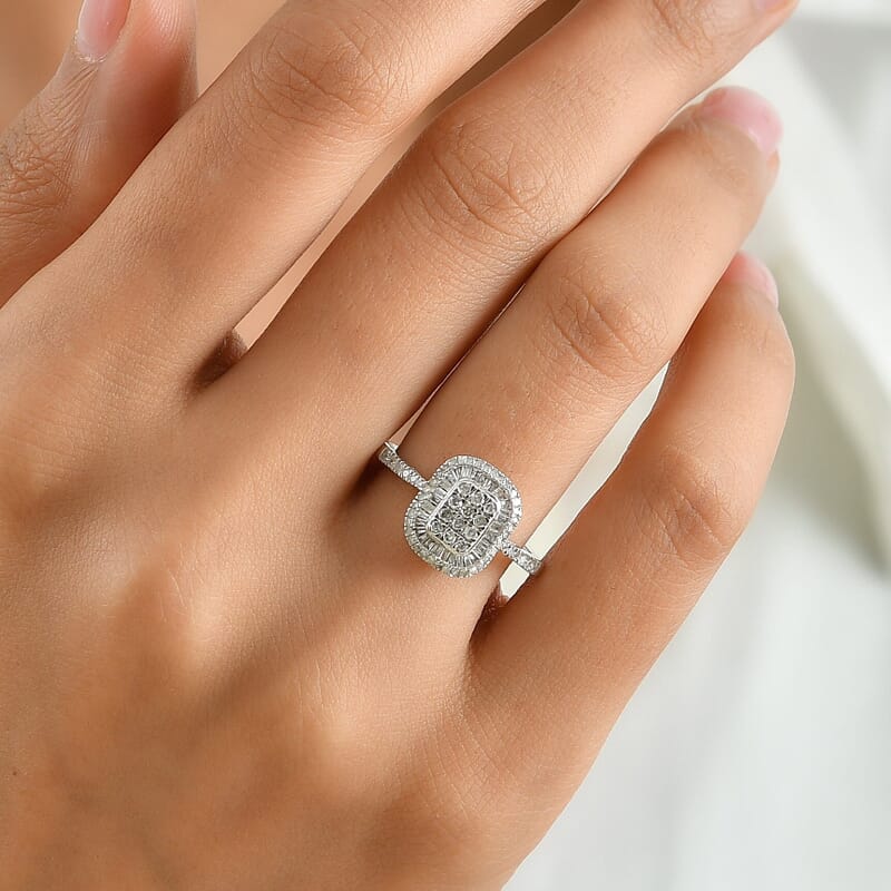 D'Joy Diamond 0.50 ctw Prism Mosaic Ring in Rhodium Over Sterling Silver (Size 10.0)