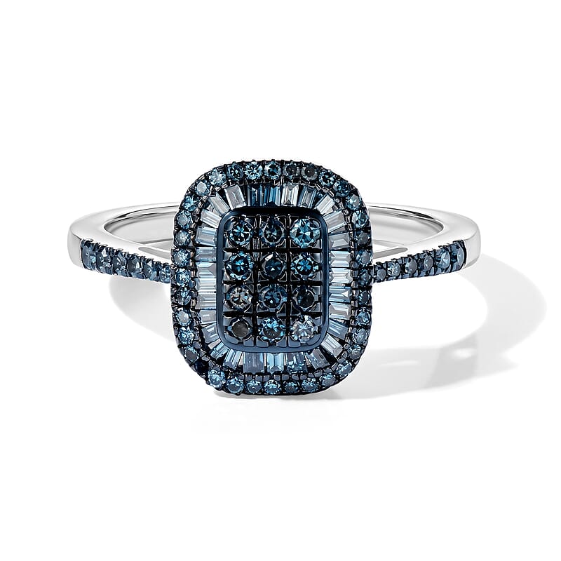 D'Joy Blue Diamond 0.50 ctw Prism Mosaic Ring in Rhodium Over Sterling Silver (Size 10.0)