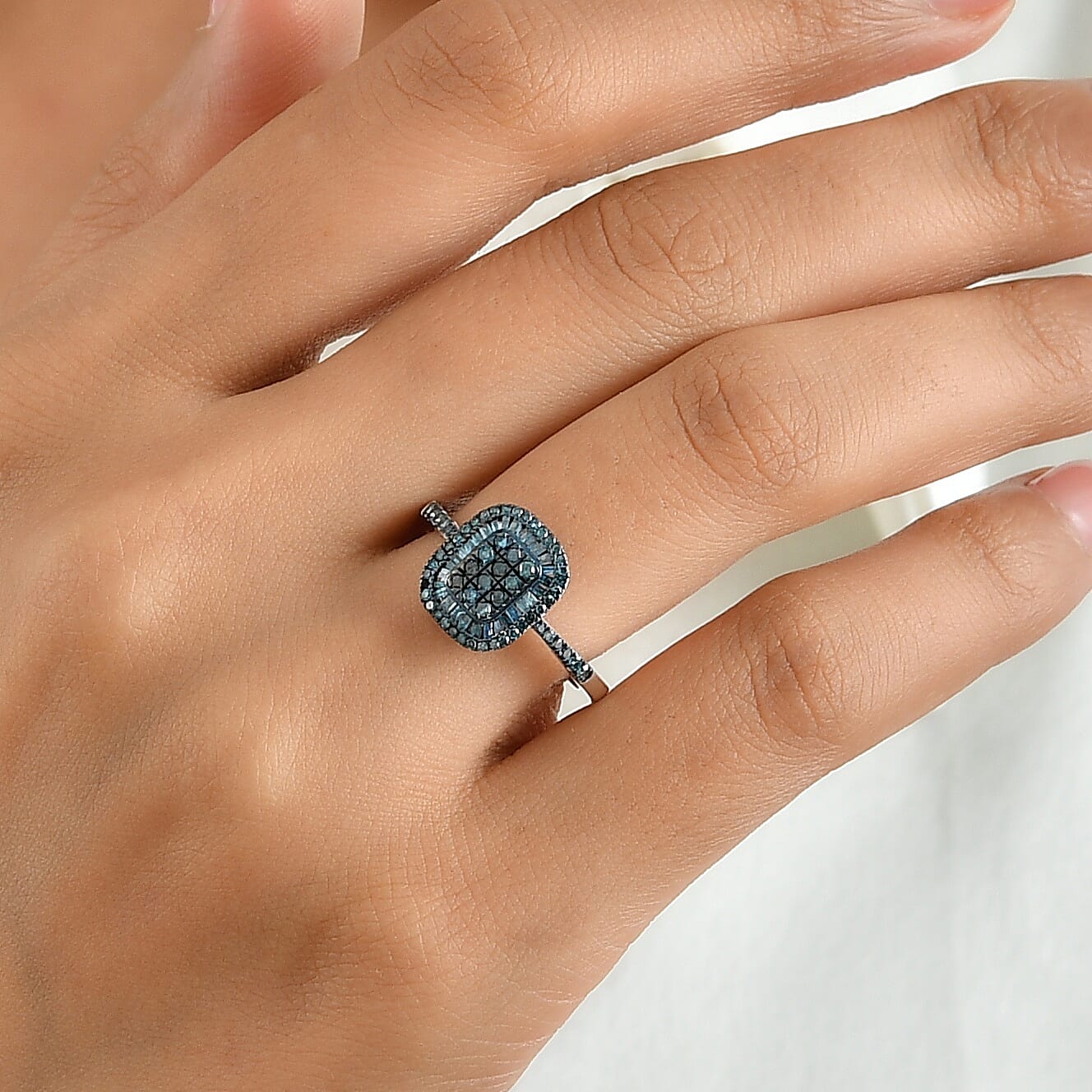 D'Joy Blue Diamond 0.50 ctw Prism Mosaic Ring in Rhodium Over Sterling Silver (Size 10.0)