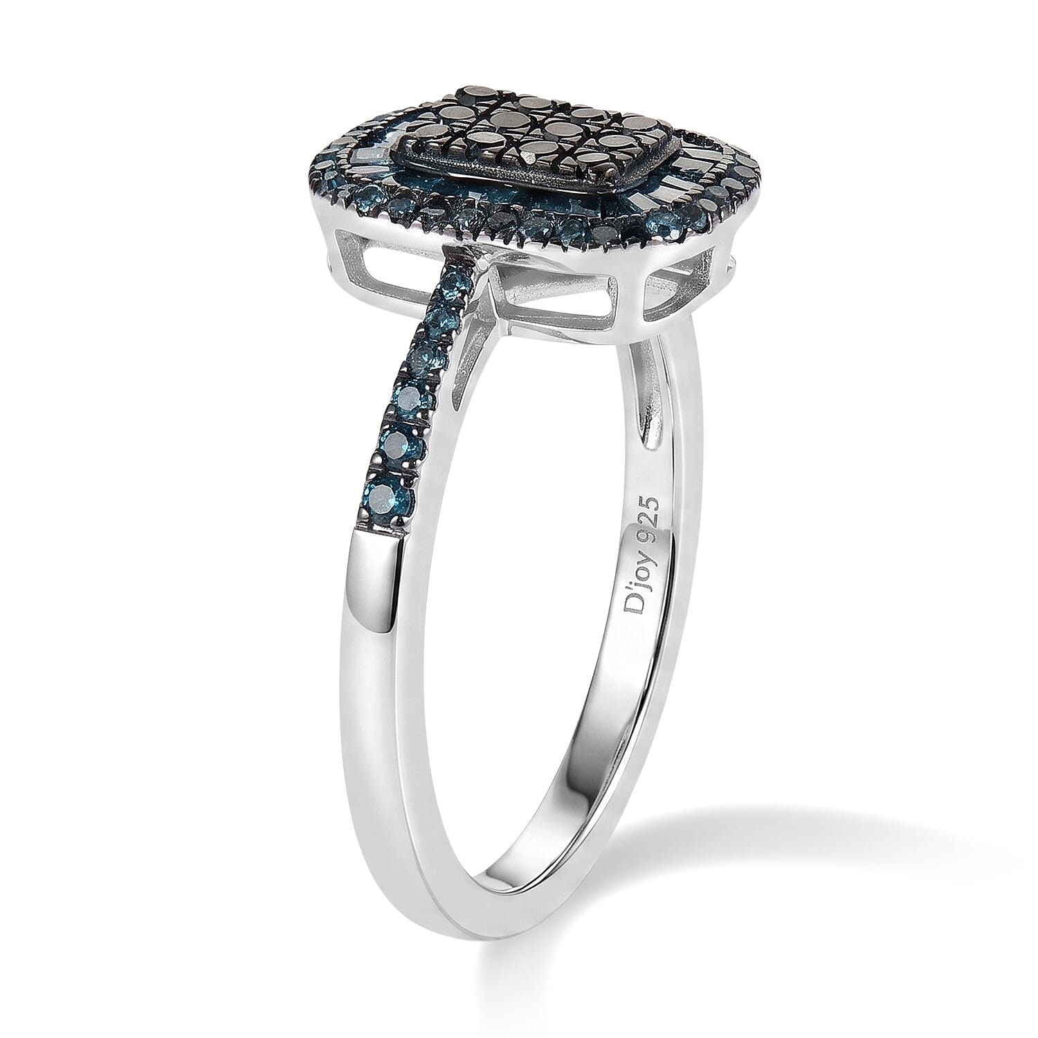 D'Joy Blue Diamond 0.50 ctw Prism Mosaic Ring in Rhodium Over Sterling Silver (Size 10.0)