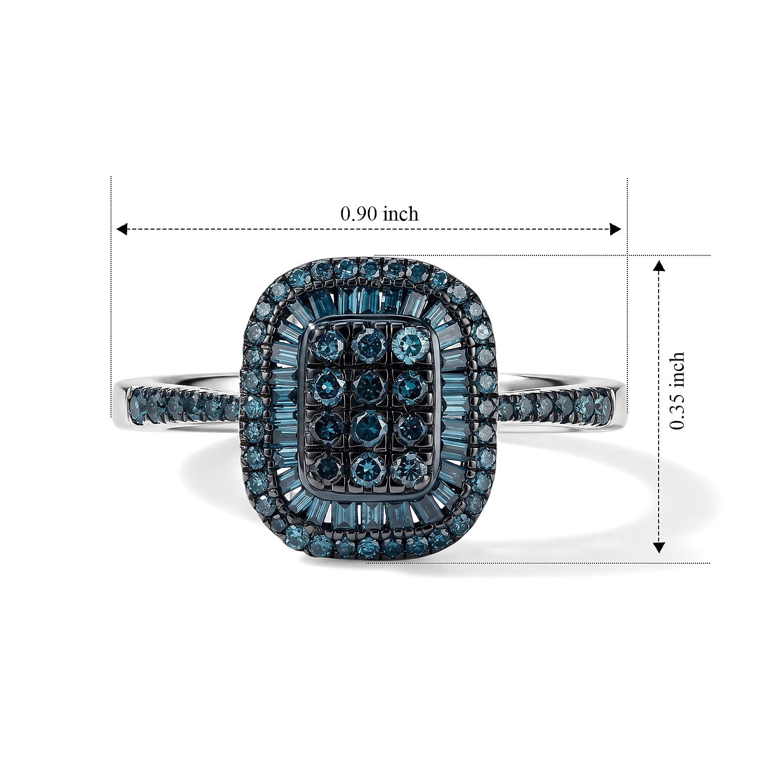 D'Joy Blue Diamond 0.50 ctw Prism Mosaic Ring in Rhodium Over Sterling Silver (Size 10.0)