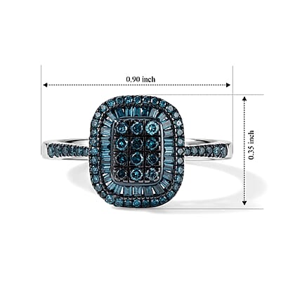 D'Joy Blue Diamond 0.50 ctw Prism Mosaic Ring in Rhodium Over Sterling Silver (Size 10.0)