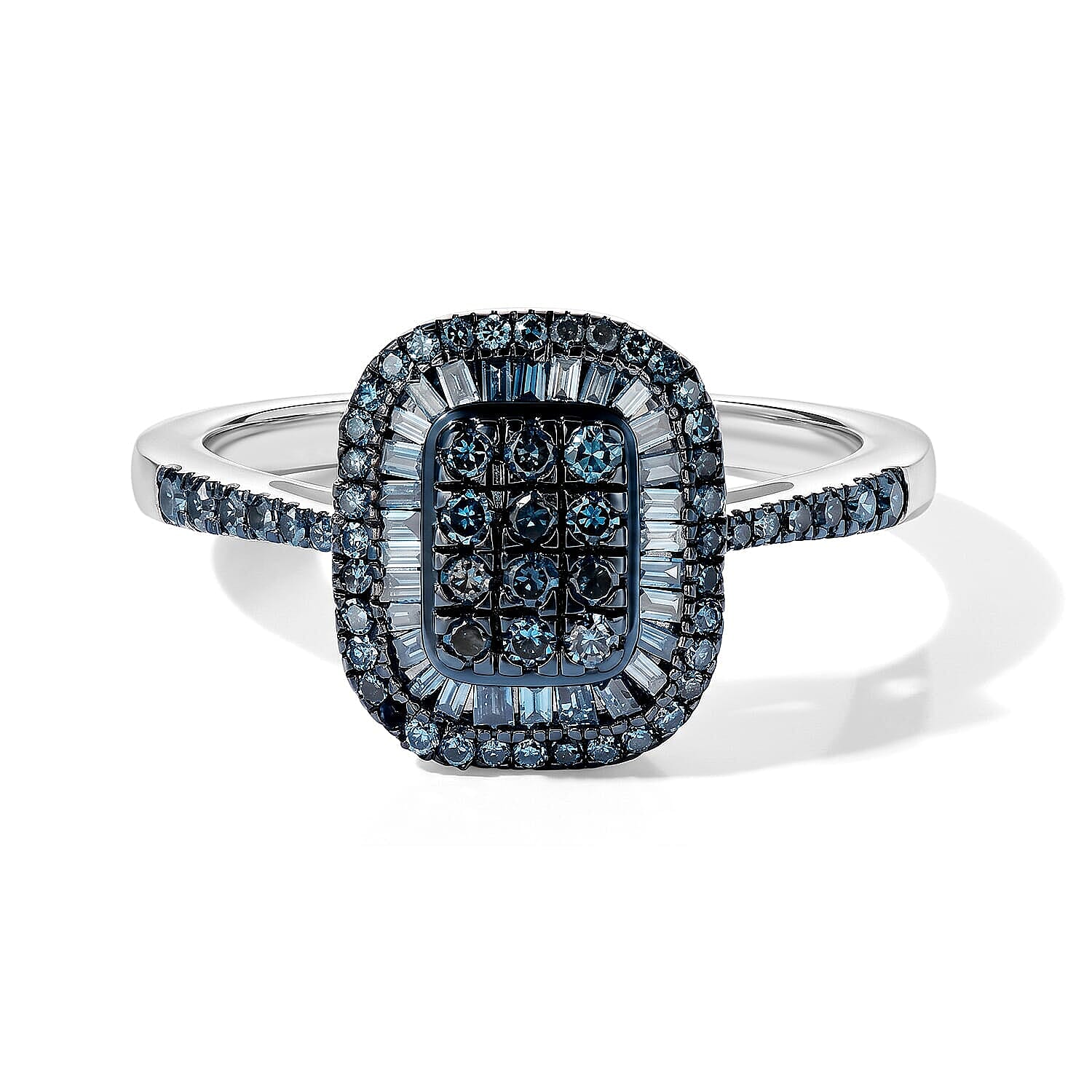 TLV D'Joy Blue Diamond Cluster Ring in Rhodium Over Sterling Silver (Size 5.0) 0.50 ctw