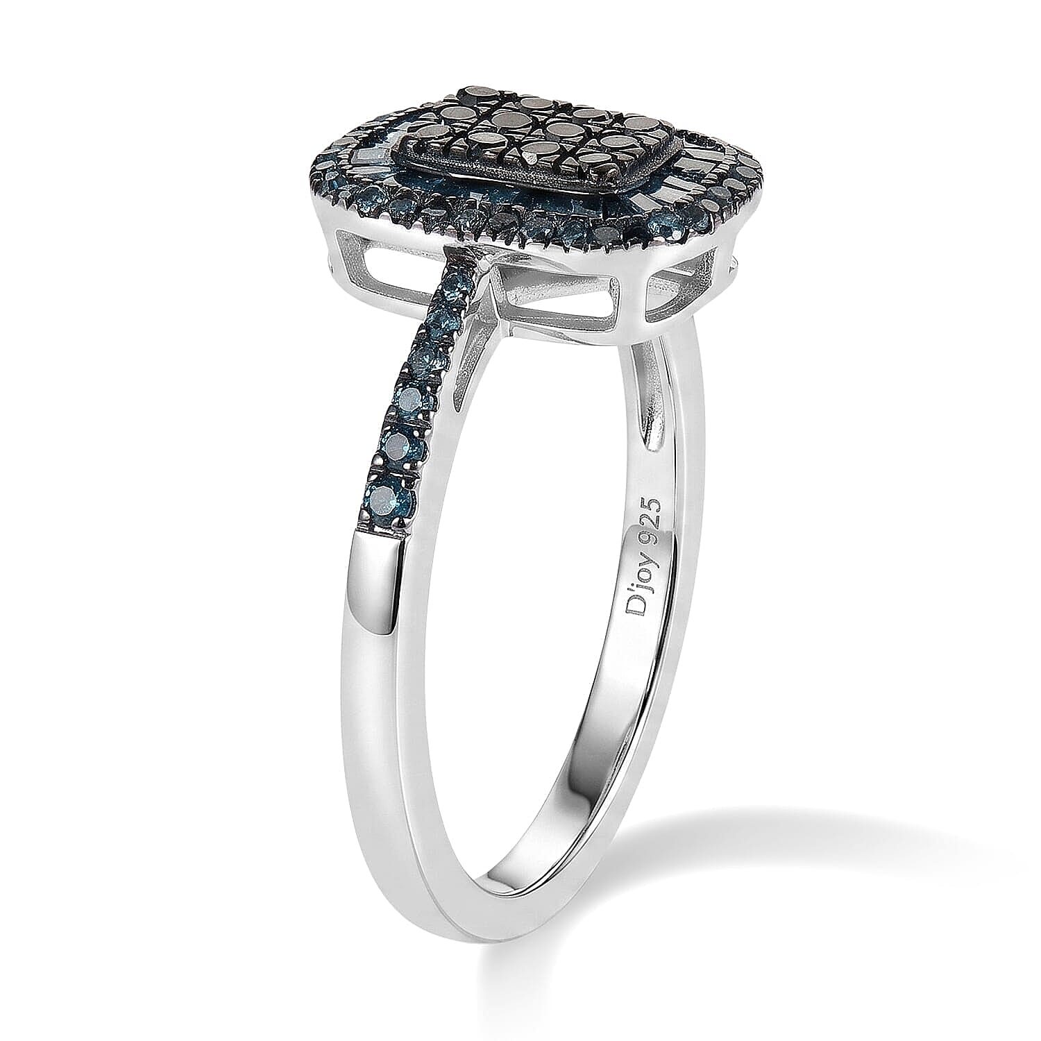 TLV D'Joy Blue Diamond Cluster Ring in Rhodium Over Sterling Silver (Size 5.0) 0.50 ctw