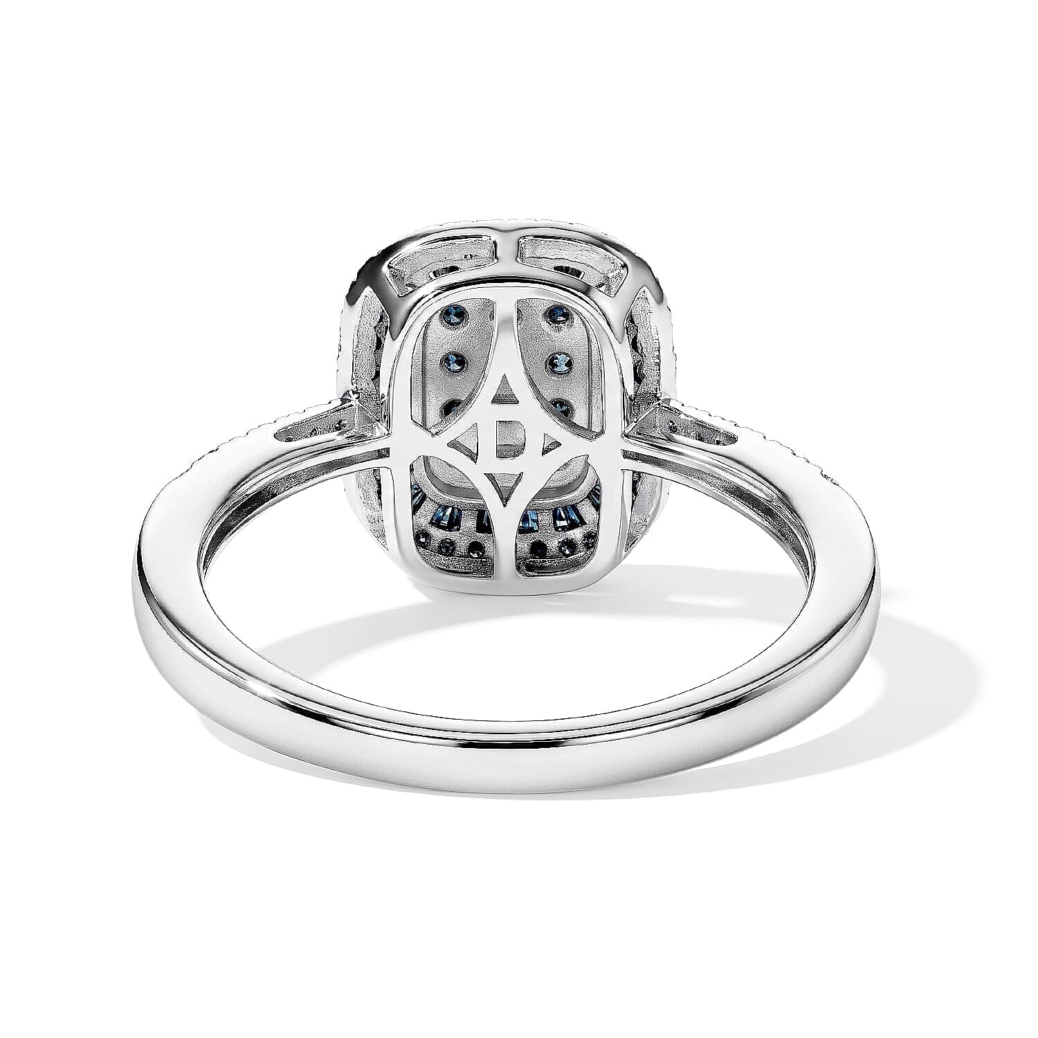 TLV D'Joy Blue Diamond Cluster Ring in Rhodium Over Sterling Silver (Size 5.0) 0.50 ctw