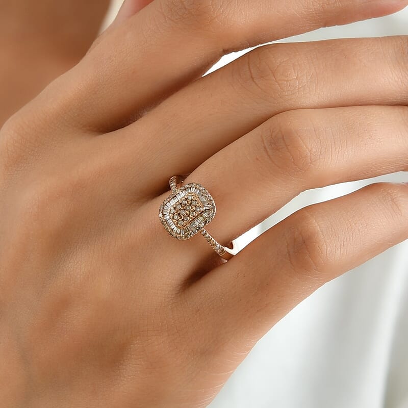 D'Joy Natural Champagne Diamond 0.50 ctw Prism Mosaic Ring in 18K Vermeil Rose Gold Over Sterling Silver (Size 10.0)