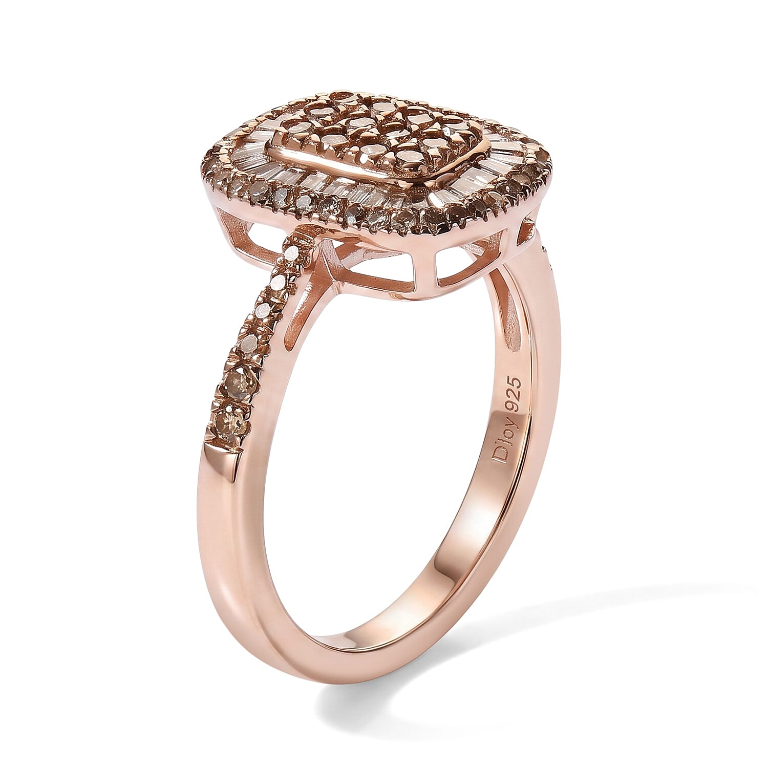 D'Joy Natural Champagne Diamond 0.50 ctw Prism Mosaic Ring in 18K Vermeil Rose Gold Over Sterling Silver (Size 10.0)