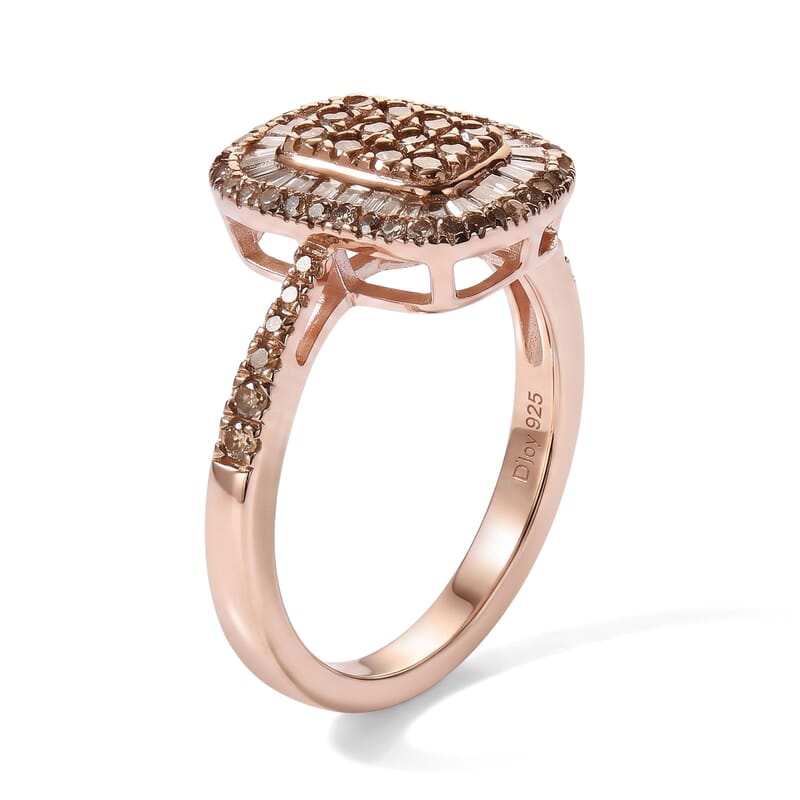 D'Joy Natural Champagne Diamond 0.50 ctw Prism Mosaic Ring in 18K Vermeil Rose Gold Over Sterling Silver (Size 10.0)