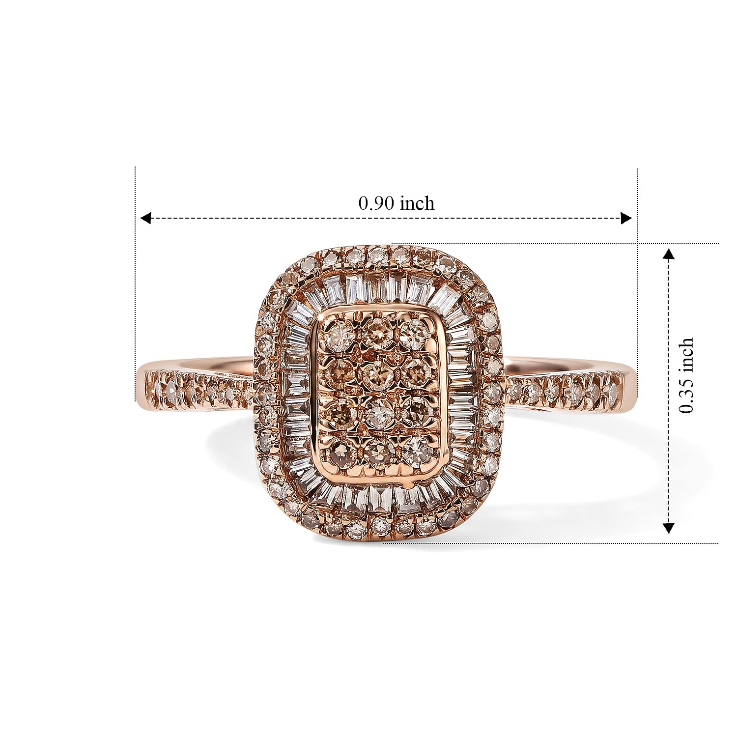 D'Joy Natural Champagne Diamond 0.50 ctw Prism Mosaic Ring in 18K Vermeil Rose Gold Over Sterling Silver (Size 10.0)