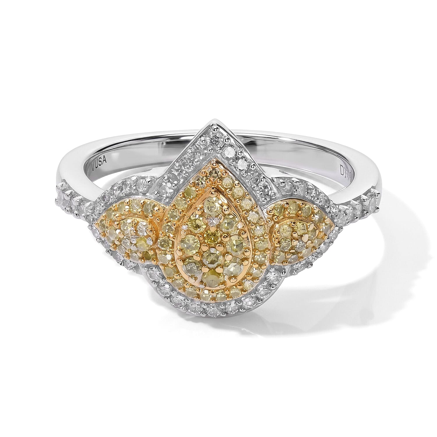 D'Joy Yellow and White Diamond 0.50 ctw Cluster Ring in Rhodium Over Sterling Silver (Size 6.0)