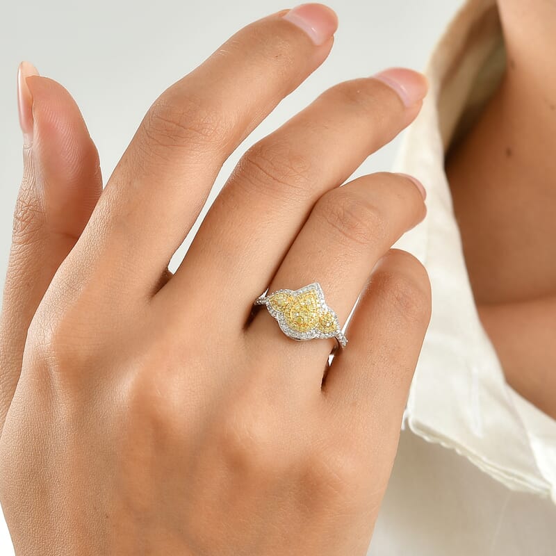 D'Joy Yellow and White Diamond 0.50 ctw Cluster Ring in Rhodium Over Sterling Silver (Size 6.0)
