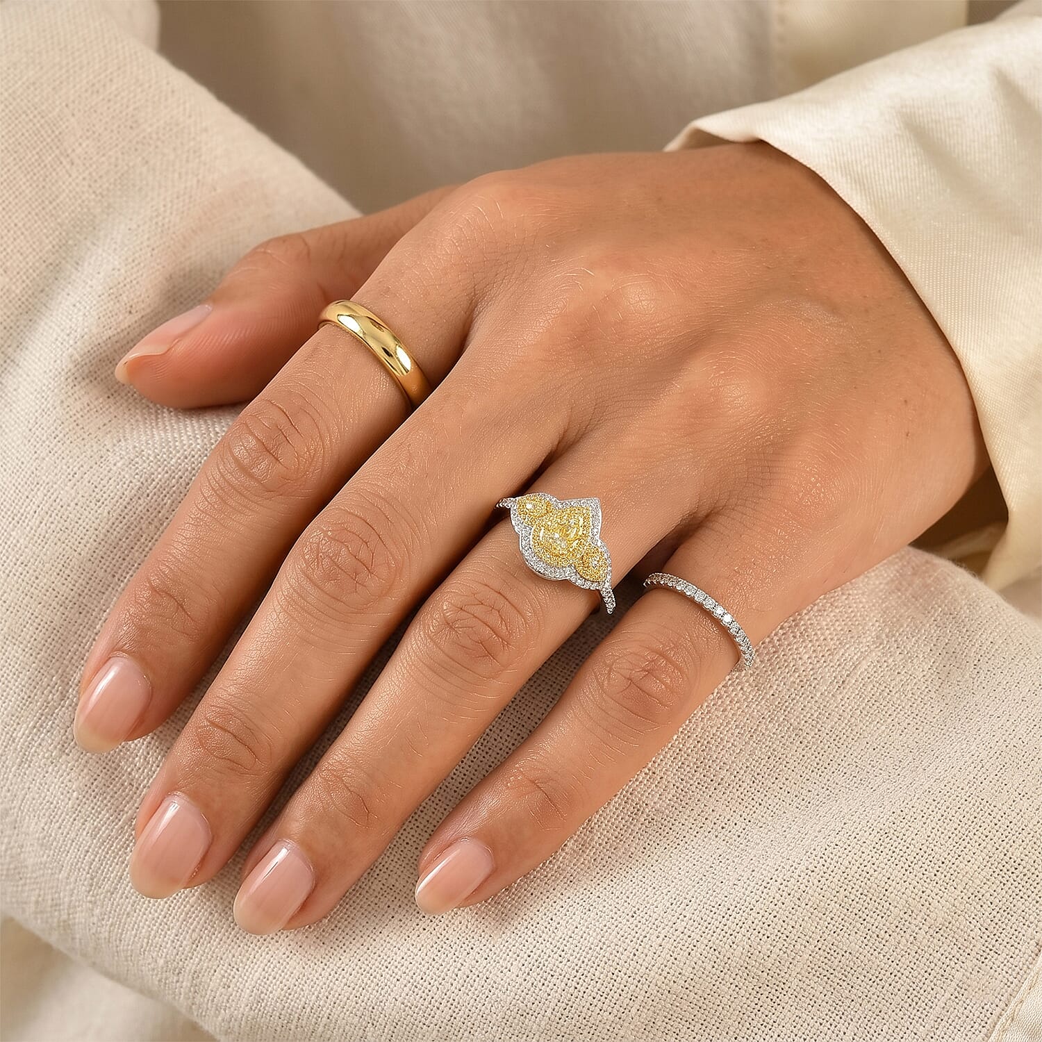 D'Joy Yellow and White Diamond 0.50 ctw Cluster Ring in Rhodium Over Sterling Silver (Size 6.0)