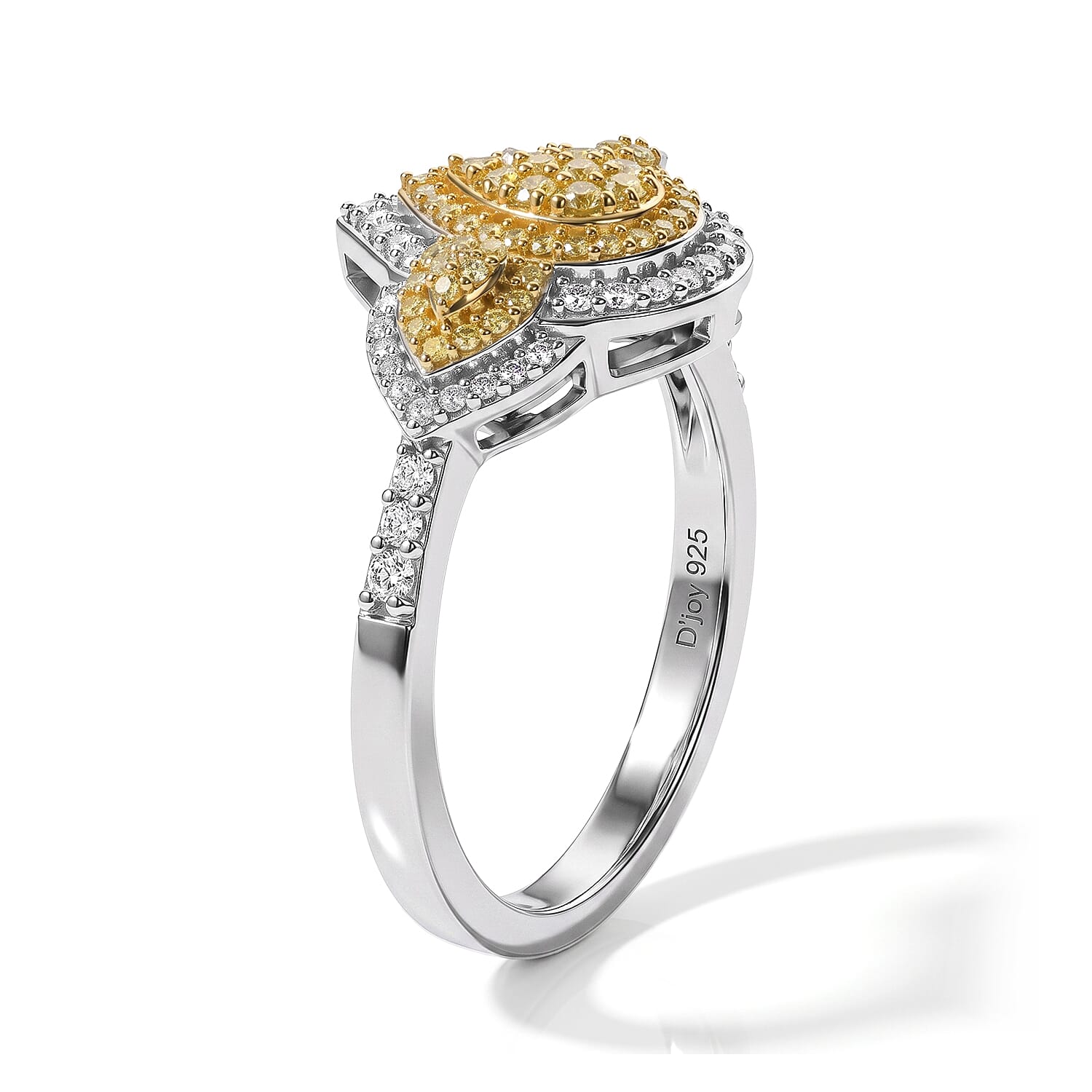 D'Joy Yellow and White Diamond 0.50 ctw Cluster Ring in Rhodium Over Sterling Silver (Size 6.0)