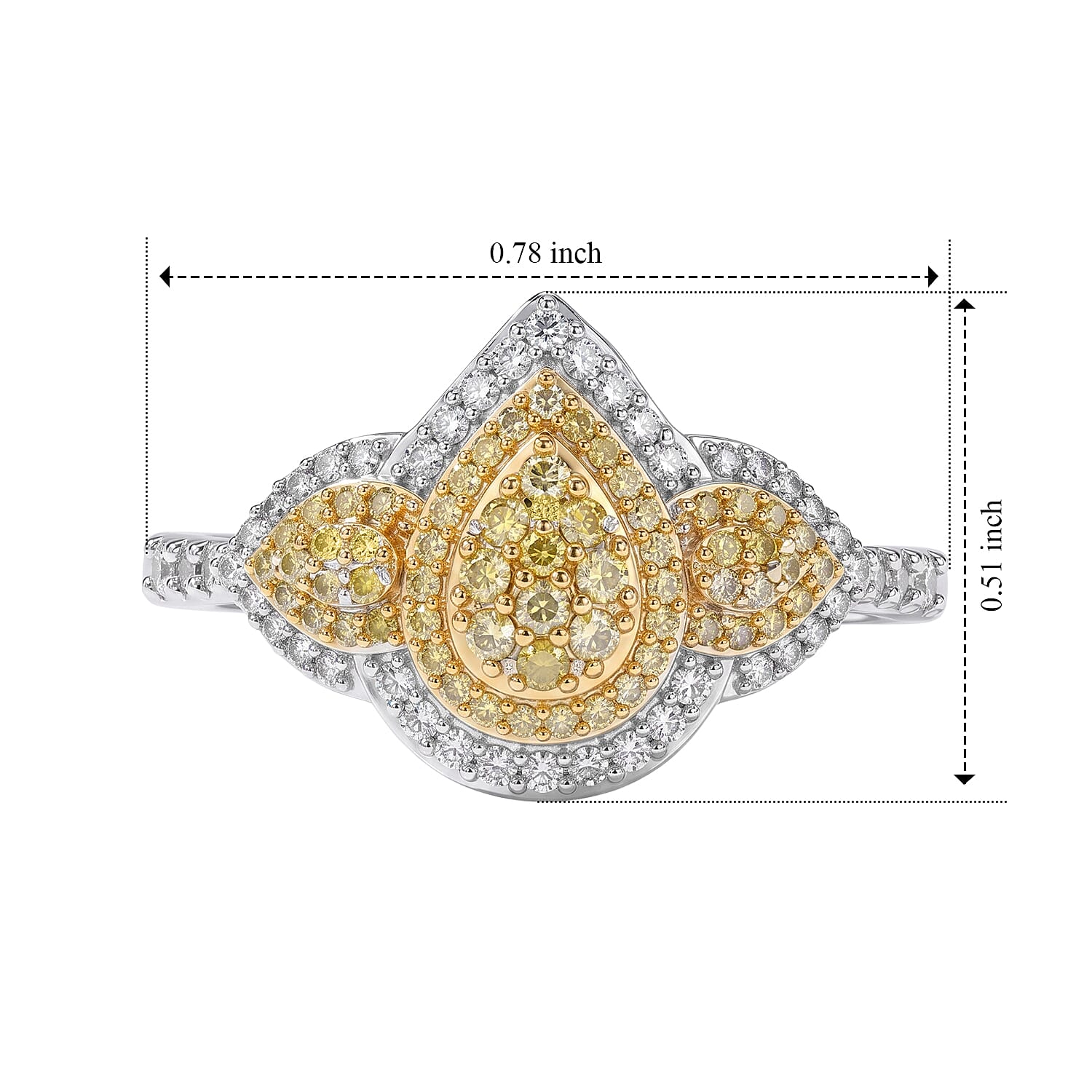 D'Joy Yellow and White Diamond 0.50 ctw Cluster Ring in Rhodium Over Sterling Silver (Size 6.0)