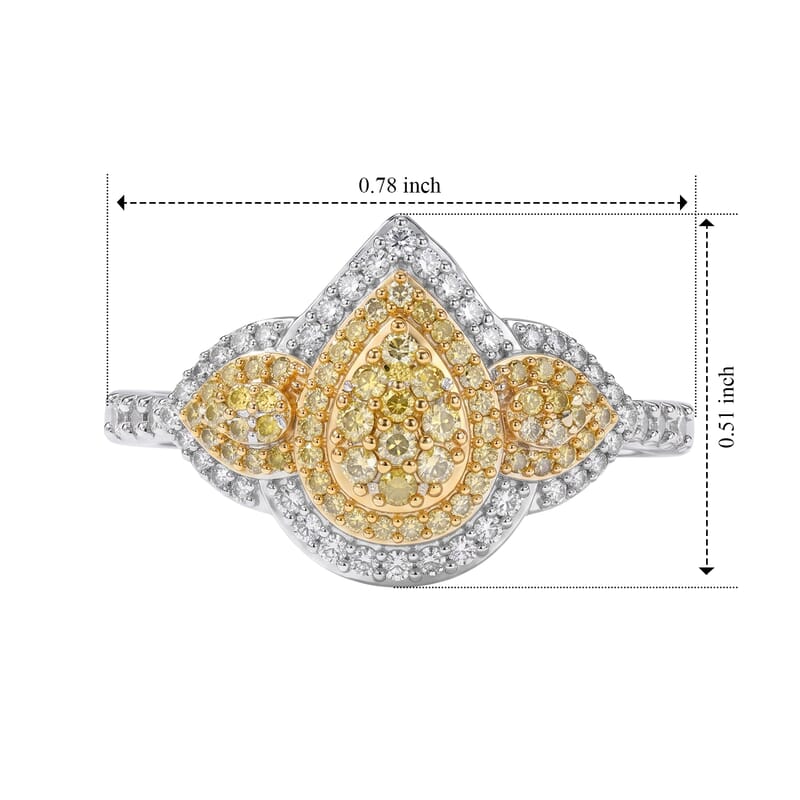 D'Joy Yellow and White Diamond 0.50 ctw Cluster Ring in Rhodium Over Sterling Silver (Size 6.0)