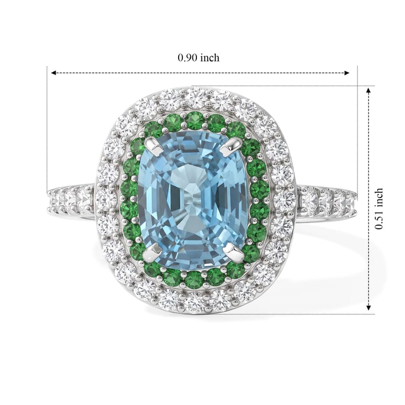 D'Joy Premium Cambodian Blue Zircon and Multi Gemstone 4.00 ctw Blue Fire Tsavorite Garden Ring in Rhodium Over Sterling Silver (Size 6.0)