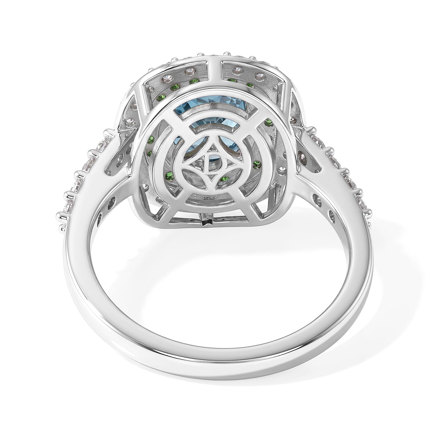D'Joy Premium Cambodian Blue Zircon and Multi Gemstone 4.00 ctw Blue Fire Tsavorite Garden Ring in Rhodium Over Sterling Silver (Size 7.0)