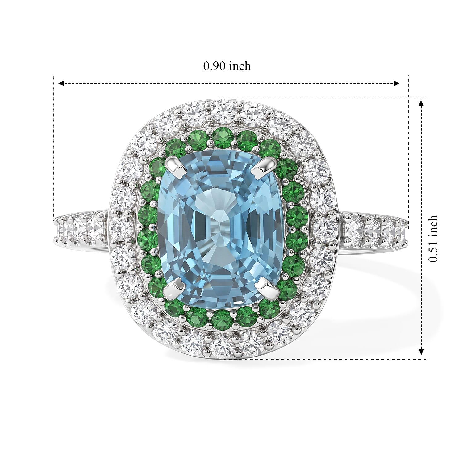 D'Joy Premium Cambodian Blue Zircon and Multi Gemstone 4.00 ctw Blue Fire Tsavorite Garden Ring in Rhodium Over Sterling Silver (Size 7.0)