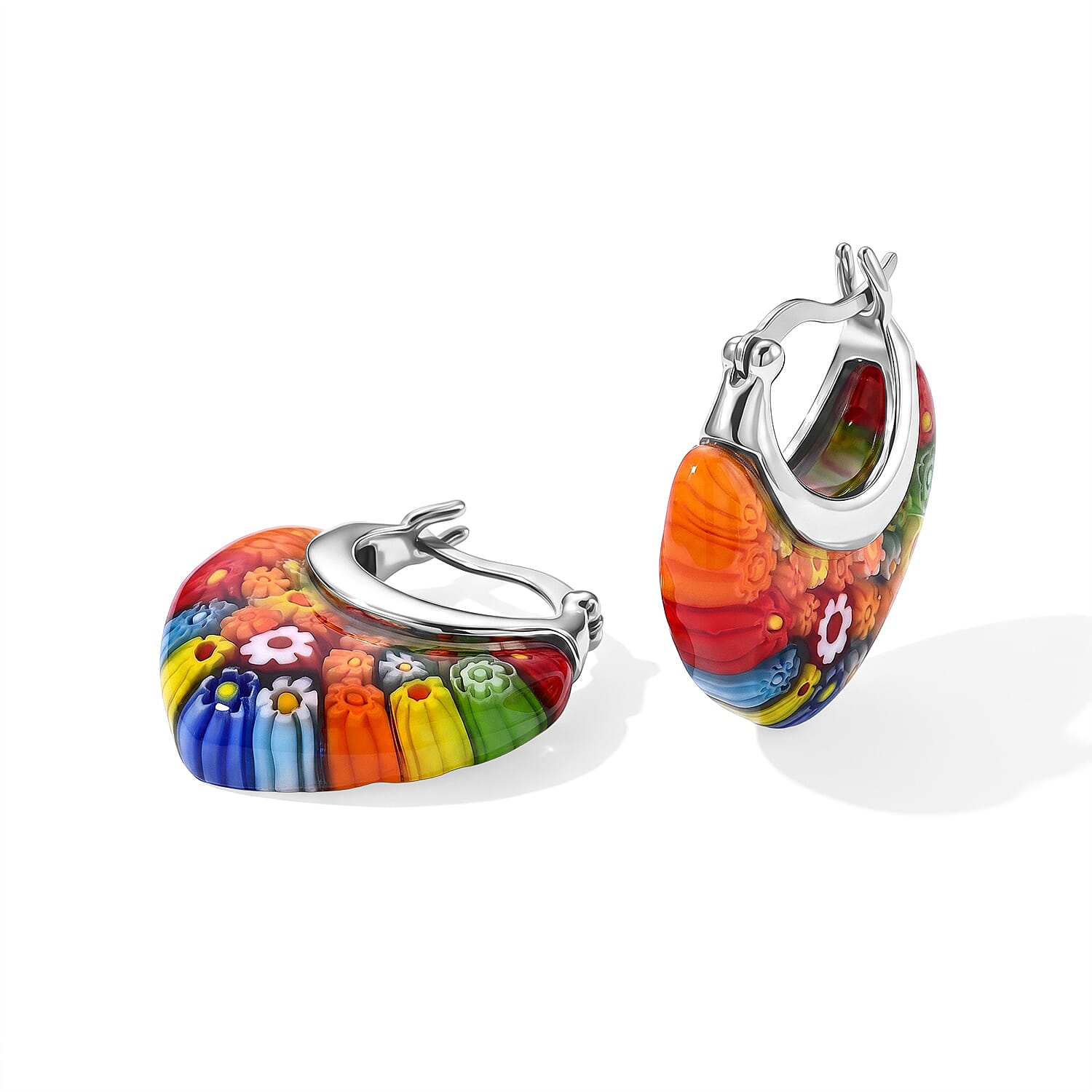 Multi Color Murano Style Earrings in Stainless Steel