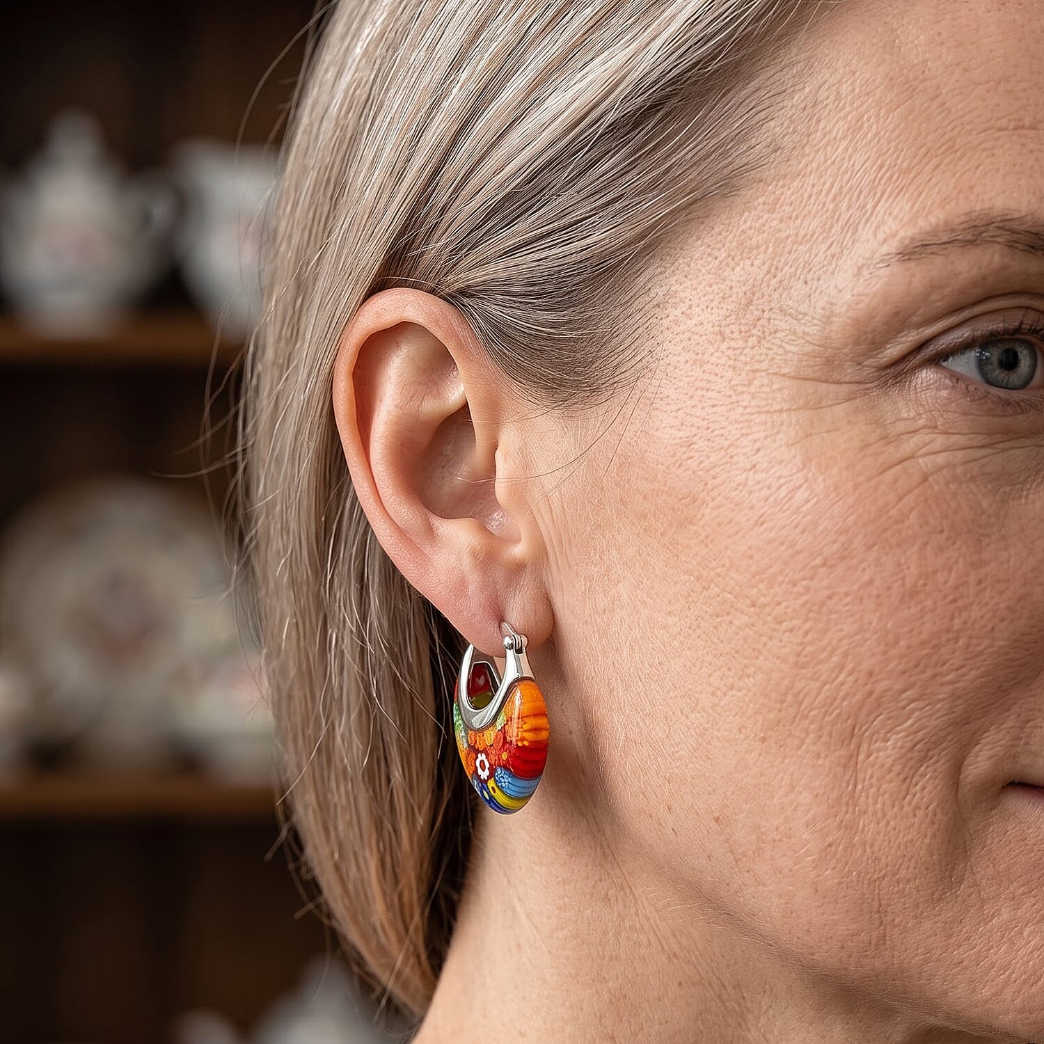 Multi Color Murano Style Earrings in Stainless Steel