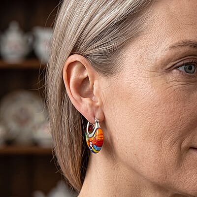 Multi Color Murano Style Earrings in Stainless Steel