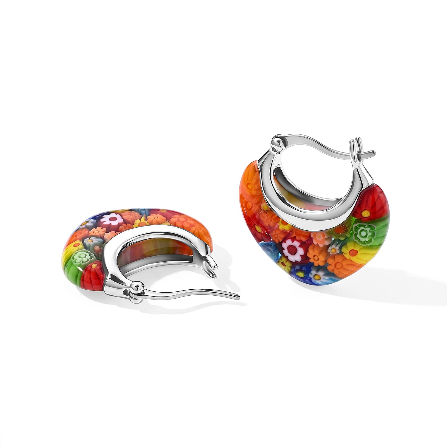 Multi Color Murano Style Earrings in Stainless Steel