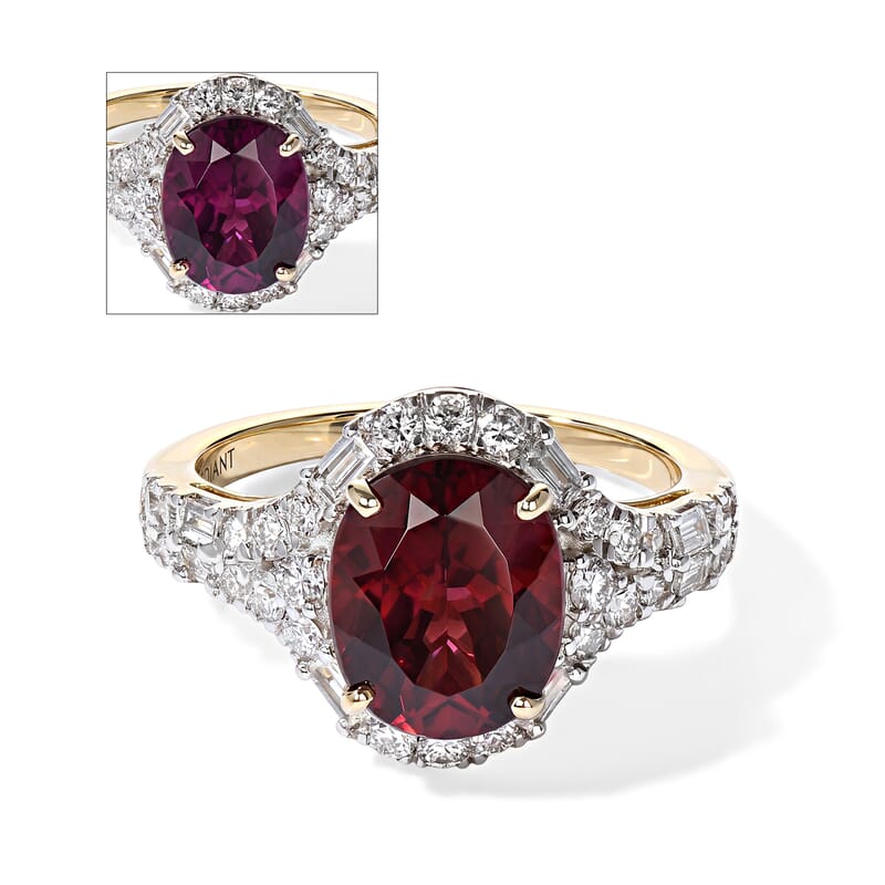 Certified and Appraised AAA Usambara Color Change Garnet and Luxuriant Lab Grown Diamond G-H SI 4.15 ctw Ring in 10K Yellow Gold (Size 6.0)