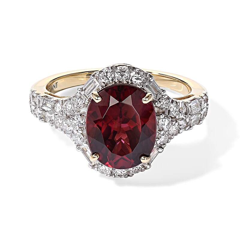 Certified & Appraised AAA Usambara Color Change Garnet and Luxuriant Lab Grown Diamond GH SI 4.15 ctw Ring in 10K Yellow Gold (Size 6.0)