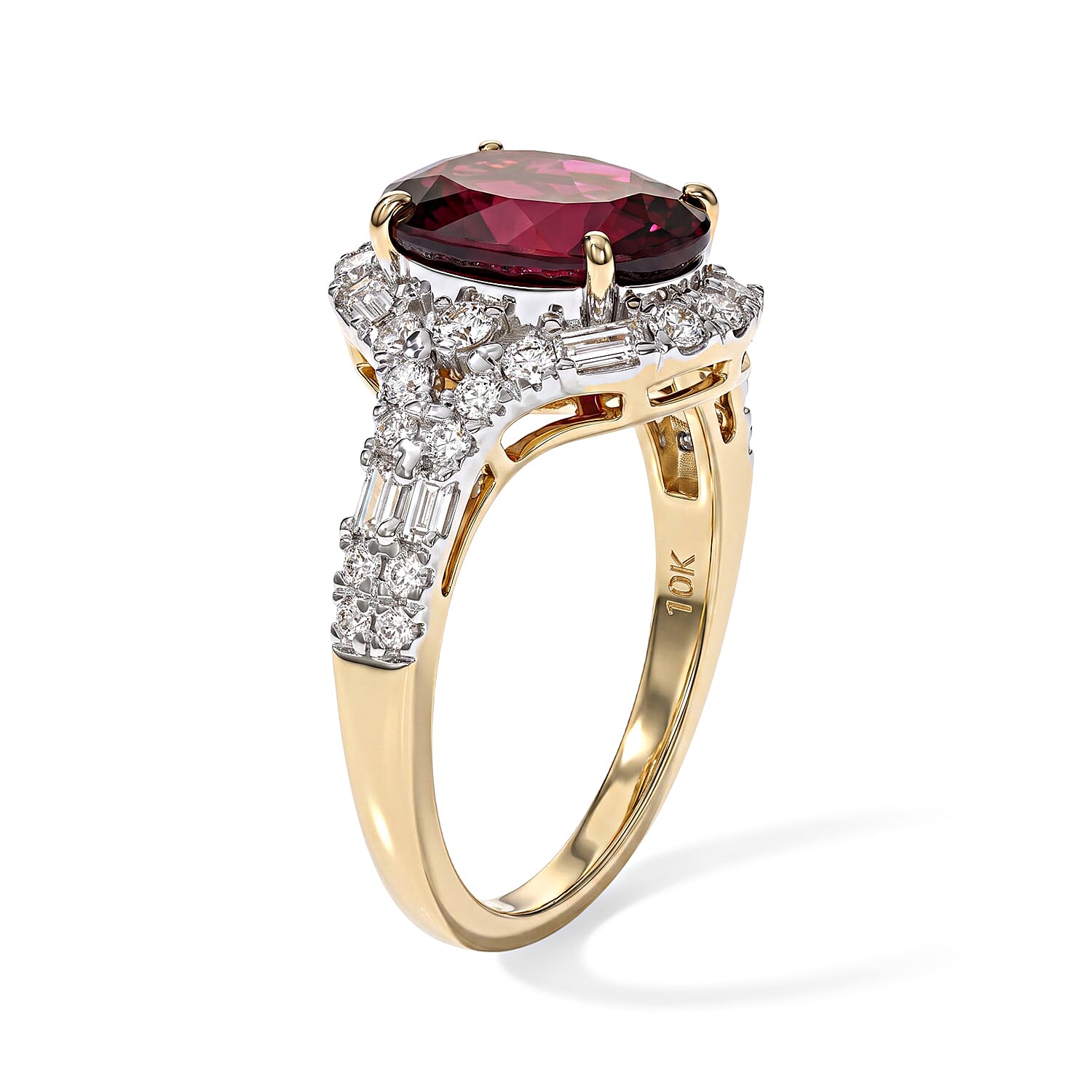 Certified & Appraised AAA Usambara Color Change Garnet and Luxuriant Lab Grown Diamond GH SI 4.15 ctw Ring in 10K Yellow Gold (Size 6.0)