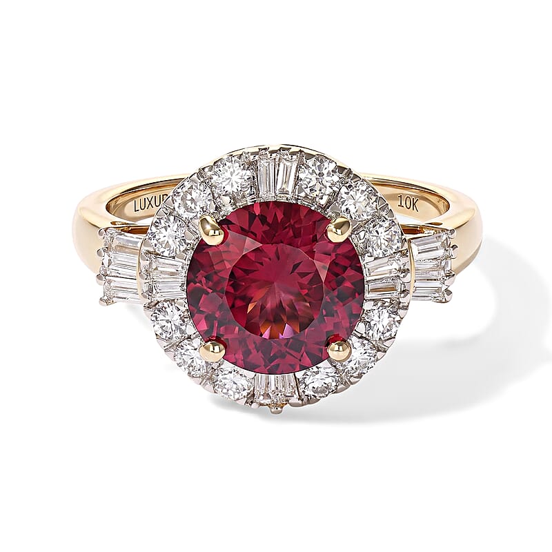 Certified & Appraised AAA Usambara Color Change Garnet and Luxuriant Lab Grown Diamond GH SI 3.50 ctw Ring in 10K Yellow Gold (Size 6.0)