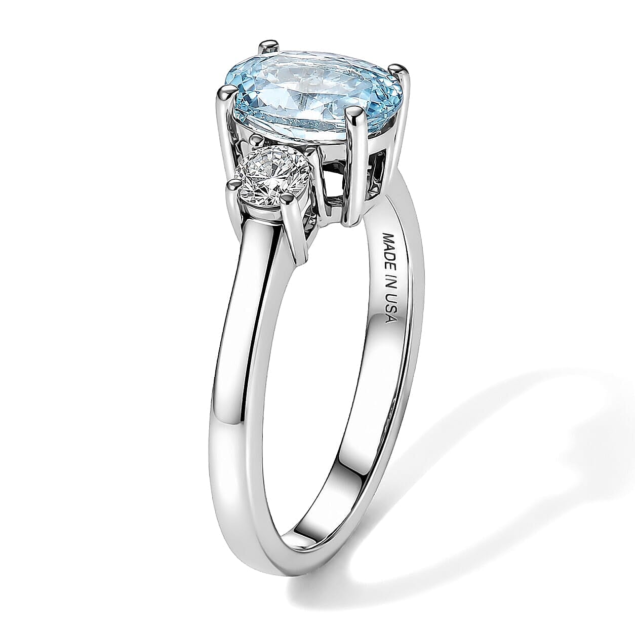 Premium Santa Maria Aquamarine and Luxuriant Lab Grown Diamond G-H SI 1.40 ctw Sea Radiance Ring in Rhodium Over Sterling Silver (Size 5.0)