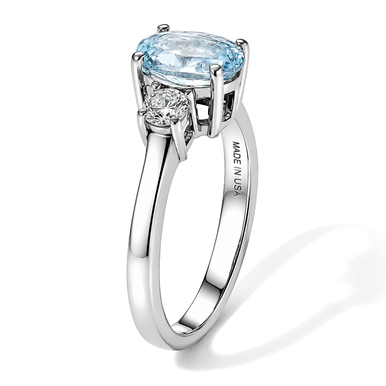 Premium Santa Maria Aquamarine and Luxuriant Lab Grown Diamond G-H SI 1.40 ctw Sea Radiance Ring in Rhodium Over Sterling Silver (Size 6.0)