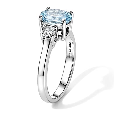 Premium Santa Maria Aquamarine and Luxuriant Lab Grown Diamond G-H SI 1.40 ctw Sea Radiance Ring in Rhodium Over Sterling Silver (Size 6.0)
