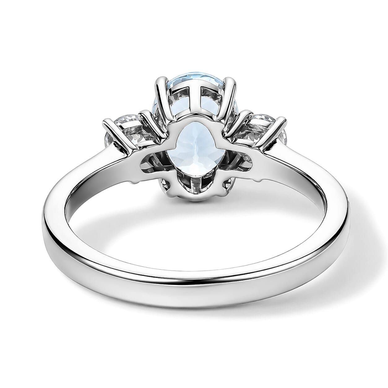 Premium Santa Maria Aquamarine and Luxuriant Lab Grown Diamond G-H SI 1.40 ctw Sea Radiance Ring in Rhodium Over Sterling Silver (Size 6.0)