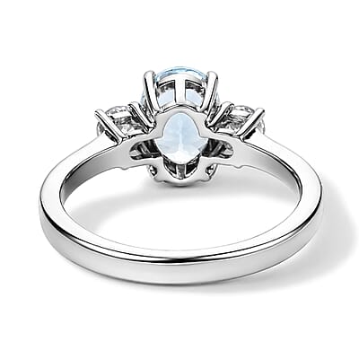 Premium Santa Maria Aquamarine and Luxuriant Lab Grown Diamond G-H SI 1.40 ctw Sea Radiance Ring in Rhodium Over Sterling Silver (Size 6.0)
