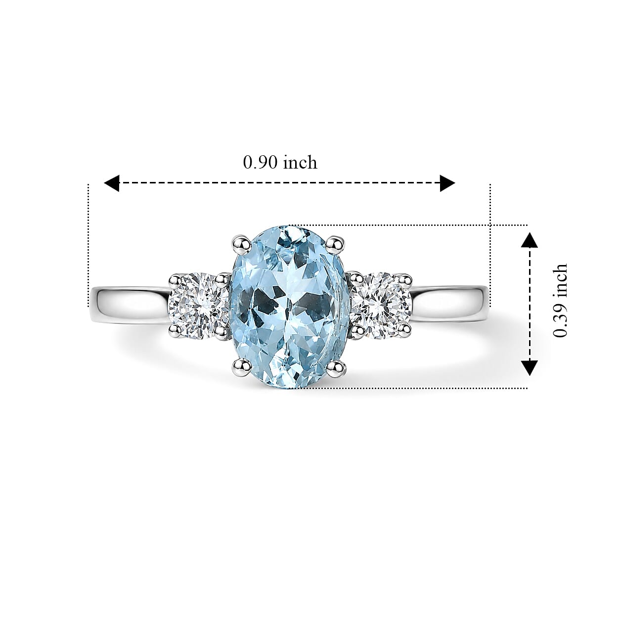 Premium Santa Maria Aquamarine and Luxuriant Lab Grown Diamond G-H SI 1.40 ctw Sea Radiance Ring in Rhodium Over Sterling Silver (Size 6.0)